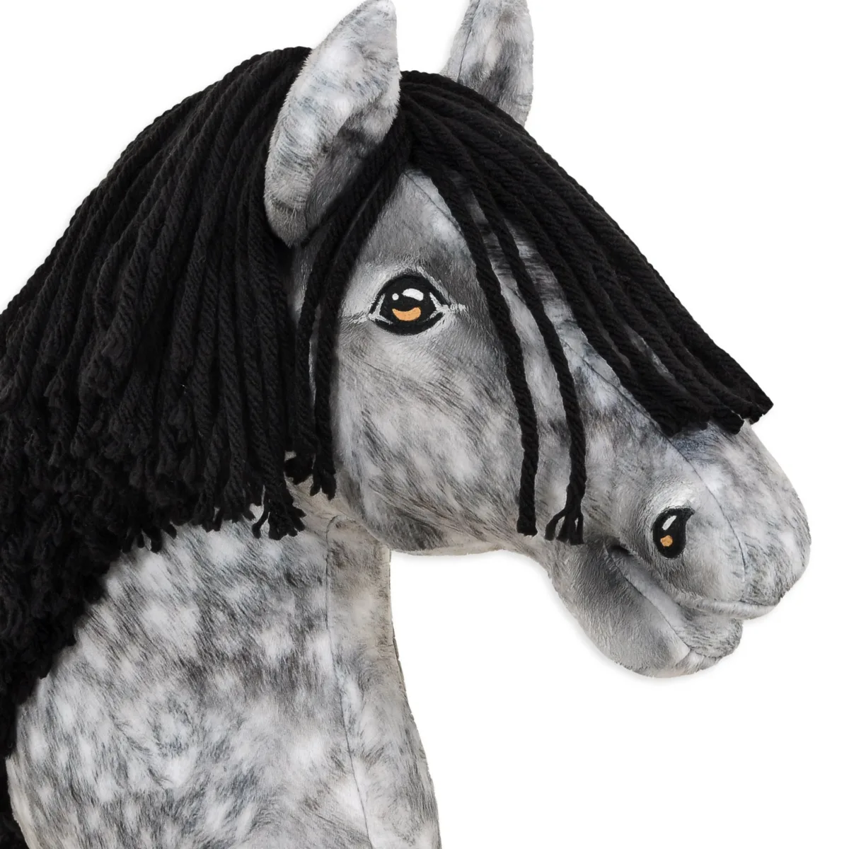 Žirgas ant lazdos „Super Hobby Horse Premium“, obuoliuotas širmas žirgas su juodais karčiais A3