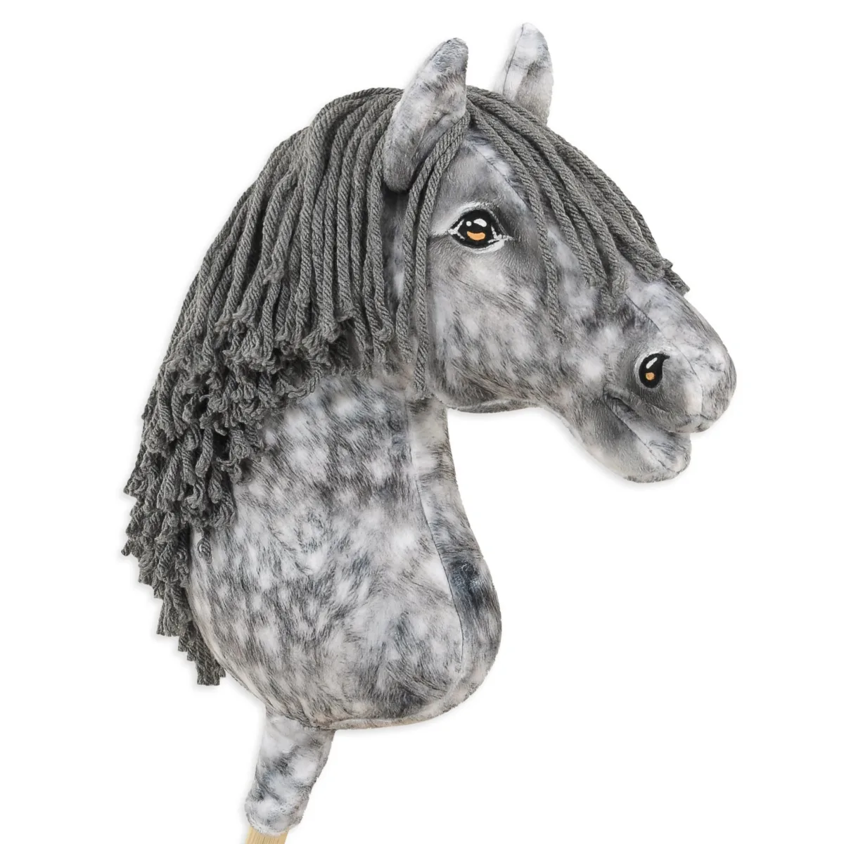 Žirgas ant lazdos „Super Hobby Horse Premium“, obuoliuotas širmas žirgas su pilkais karčiais A3