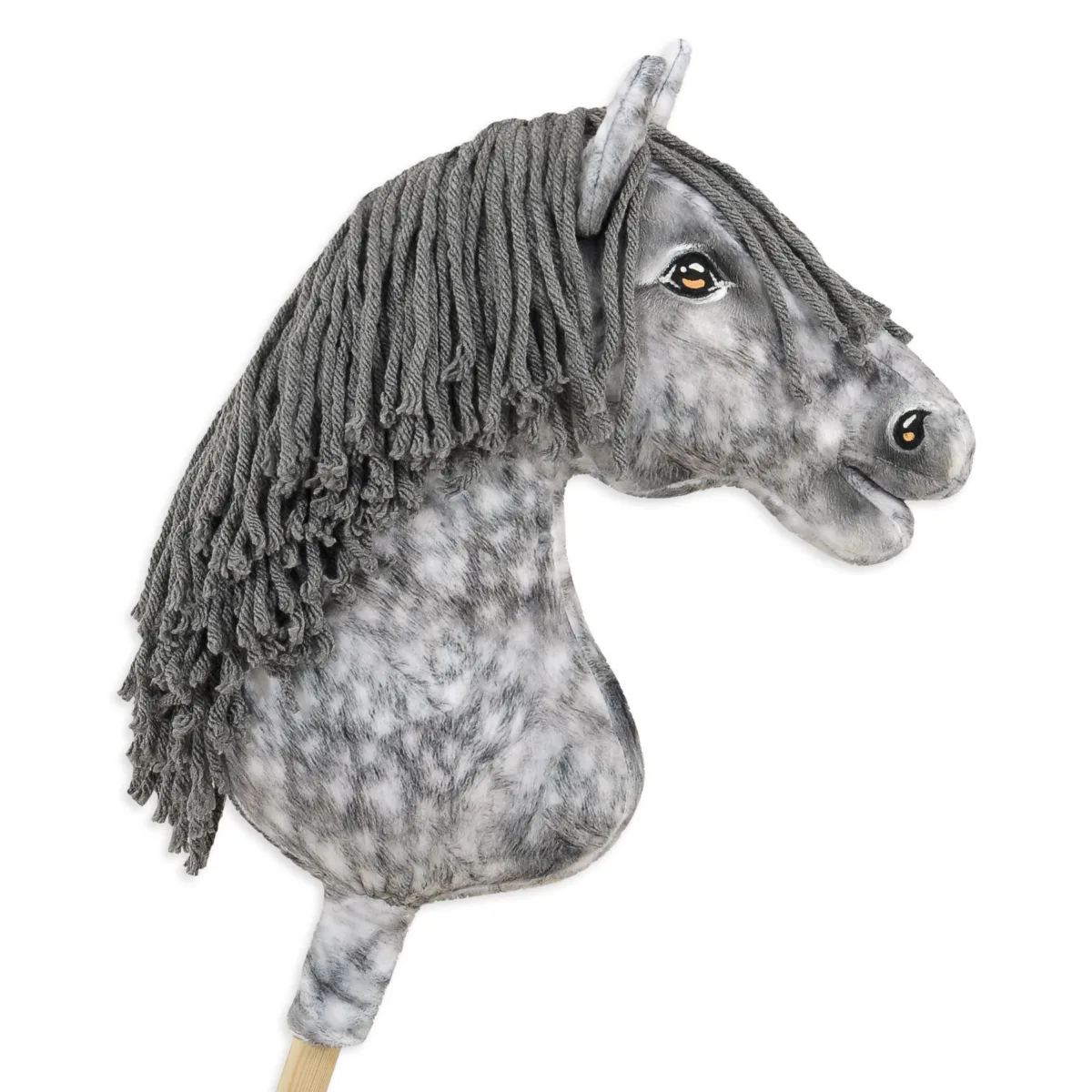 Žirgas ant lazdos „Super Hobby Horse Premium“, obuoliuotas širmas žirgas su pilkais karčiais A3