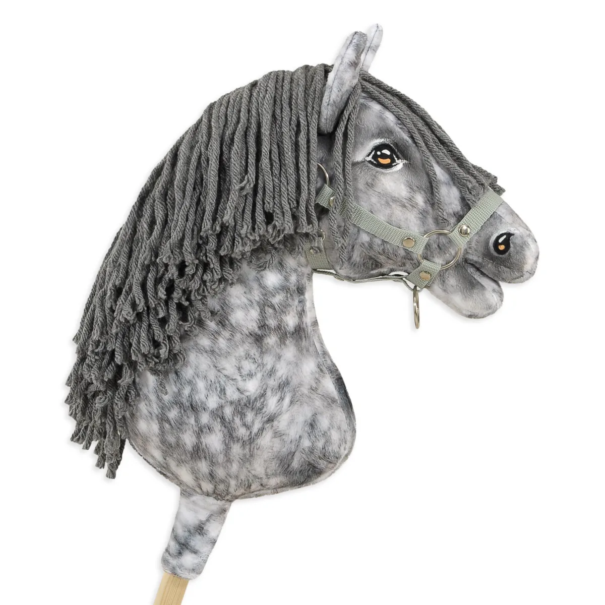 Žirgas ant lazdos „Super Hobby Horse Premium“, obuoliuotas širmas žirgas su pilkais karčiais A3