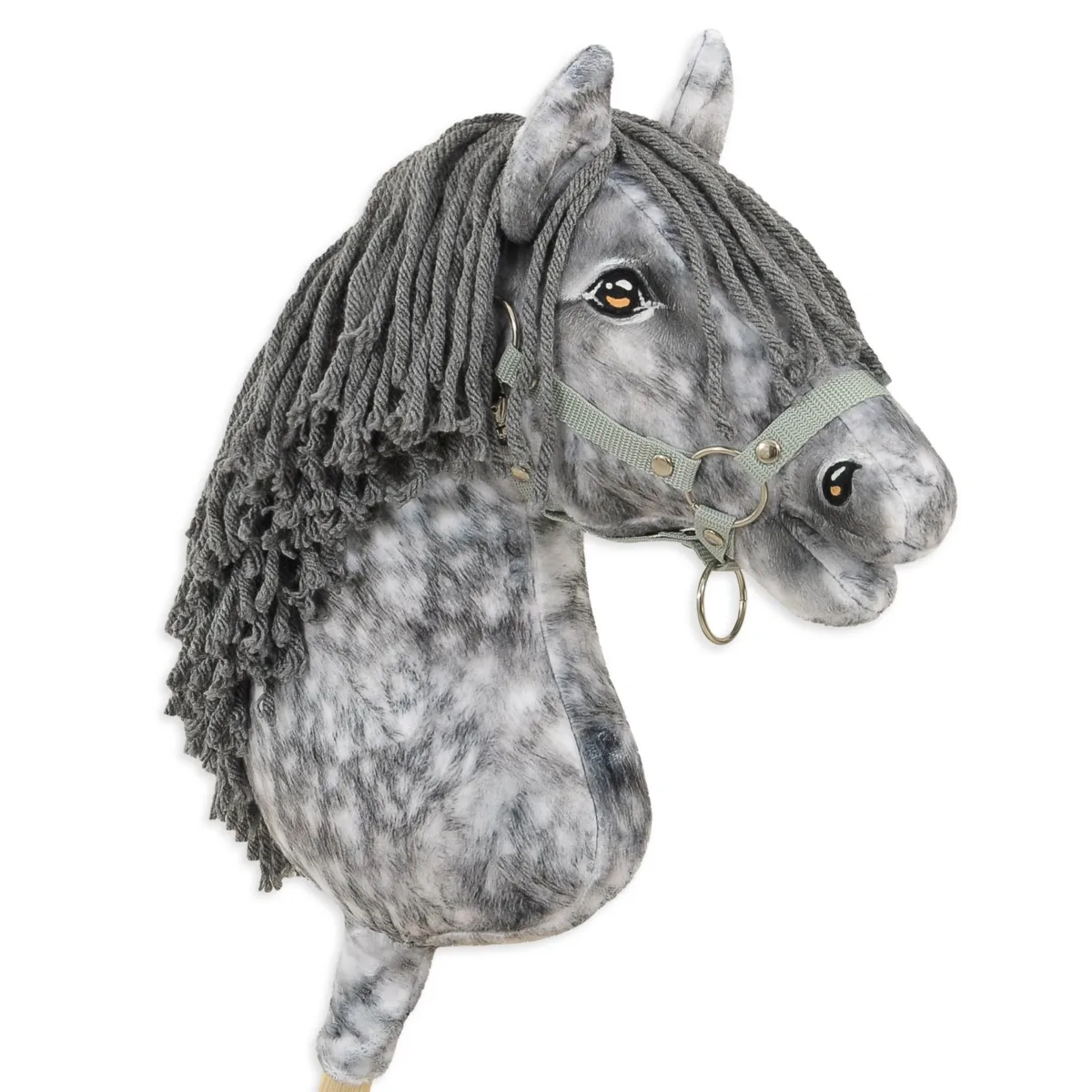 Žirgas ant lazdos „Super Hobby Horse Premium“, obuoliuotas širmas žirgas su pilkais karčiais A3