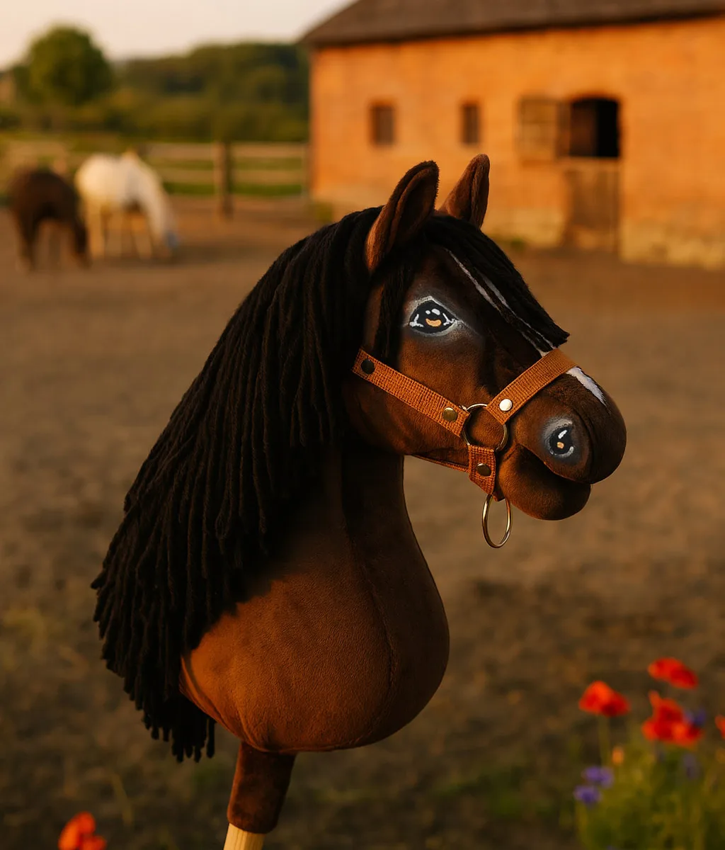 Žirgas ant lazdos „Super Hobby Horse Premium“, tamsiai bėras žirgas A3