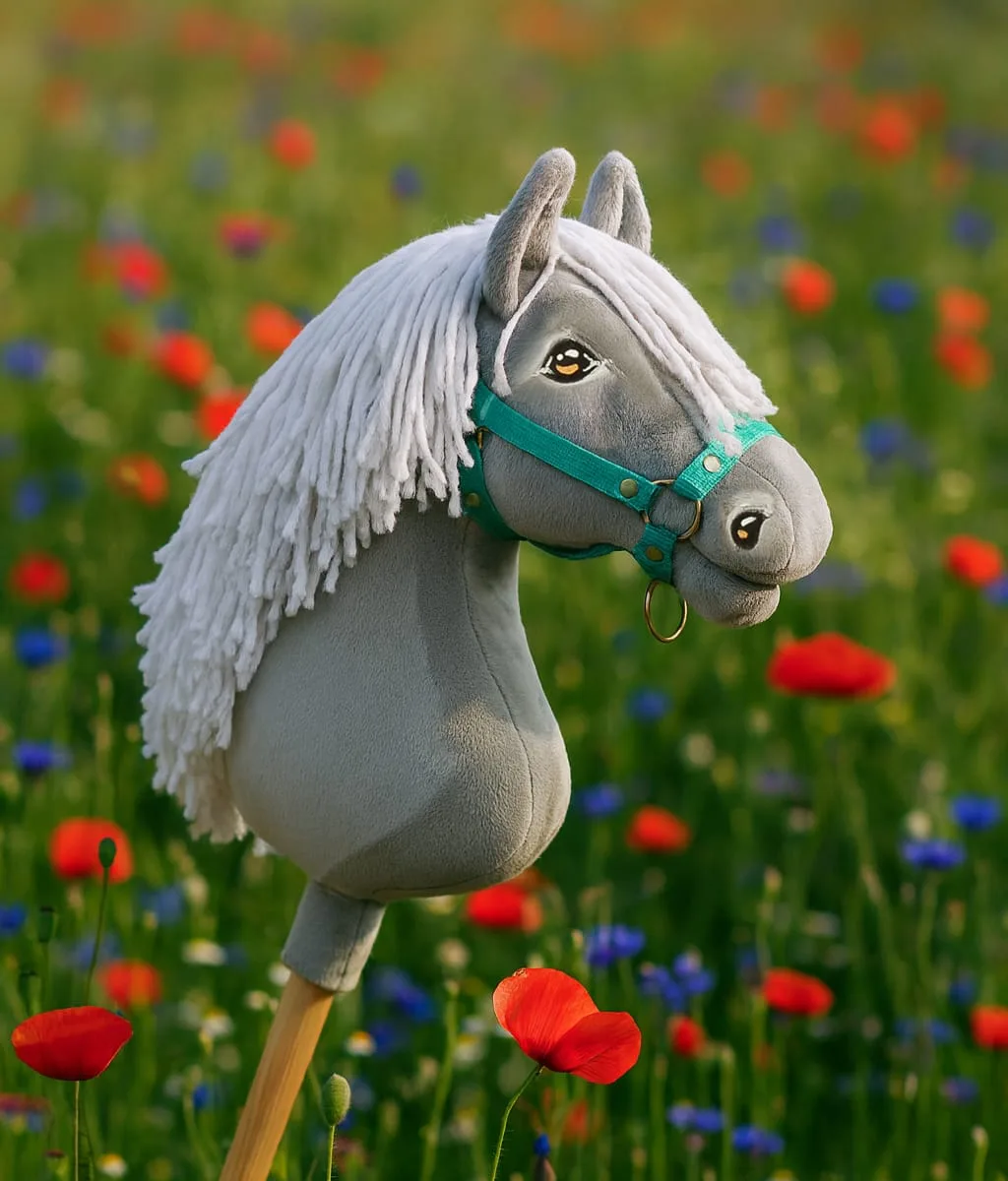 Žirgas ant lazdos „Super Hobby Horse Premium“, širmas žirgas su baltais karčiais A3
