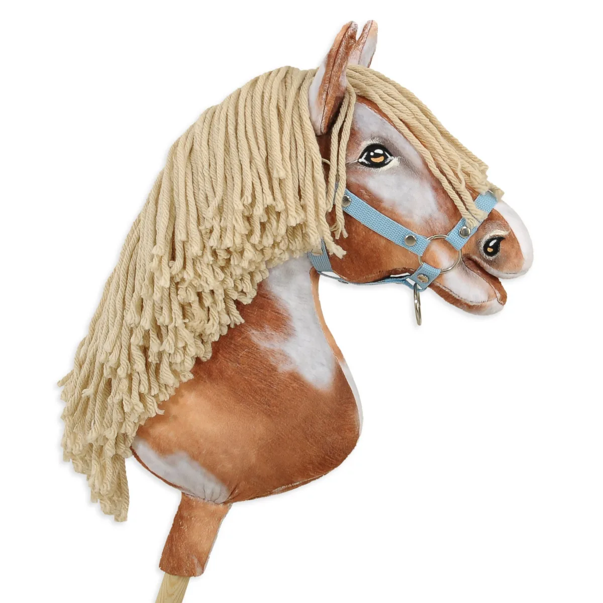 Žirgas ant lazdos „Super Hobby Horse Premium“, margas tobiano bėras žirgas su smėlio spalvos karčiais A3