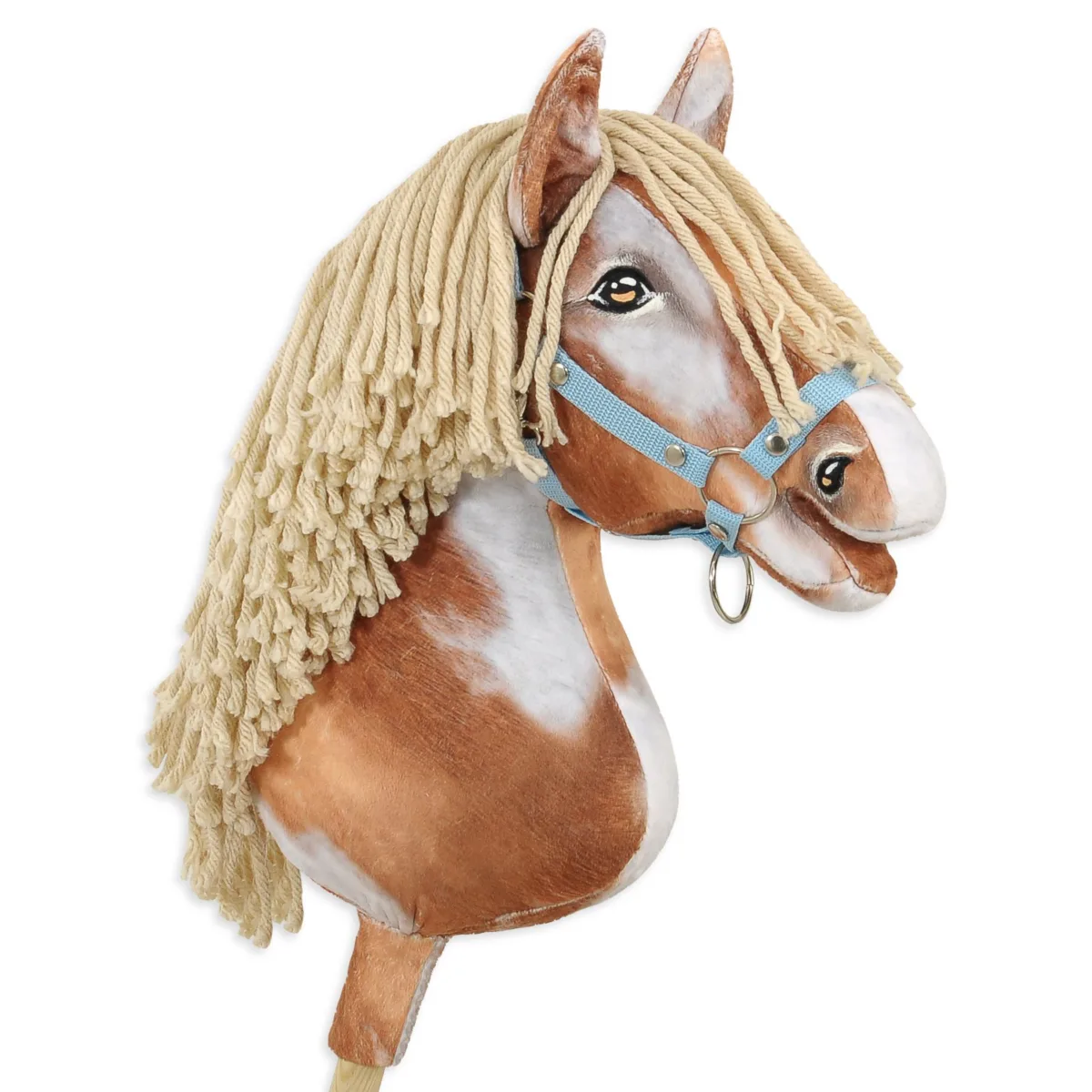 Žirgas ant lazdos „Super Hobby Horse Premium“, margas tobiano bėras žirgas su smėlio spalvos karčiais A3