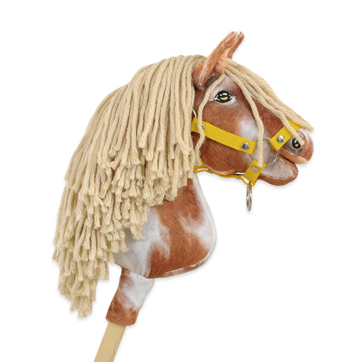 Žirgas ant lazdos „Super Hobby Horse Premium“, margas tobiano bėras žirgas su smėlio spalvos karčiais A4