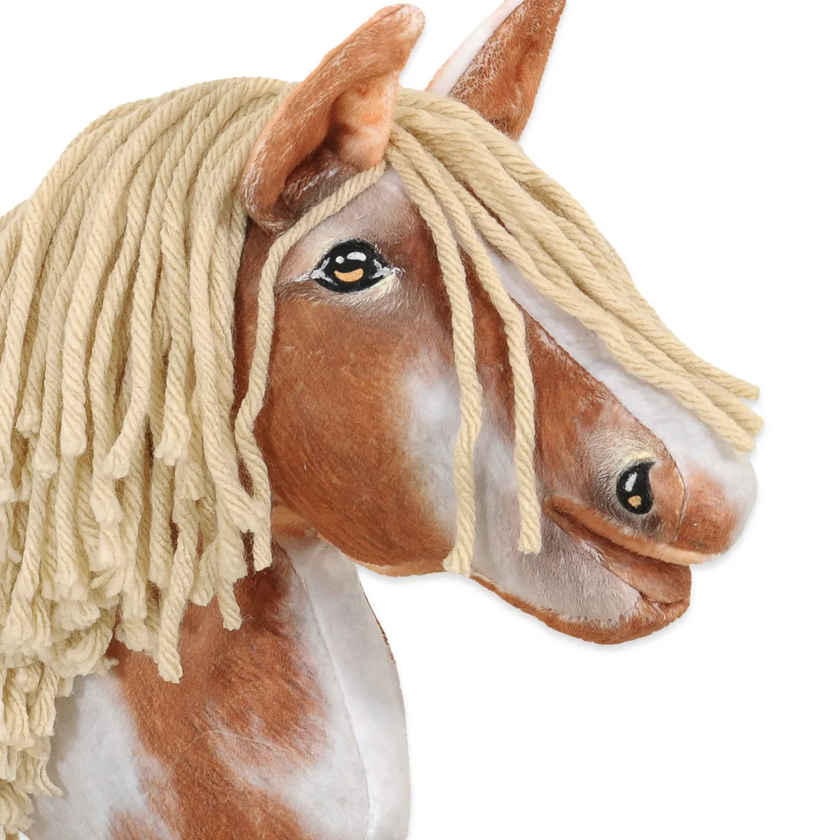Žirgas ant lazdos „Super Hobby Horse Premium“, margas tobiano bėras žirgas su smėlio spalvos karčiais A4