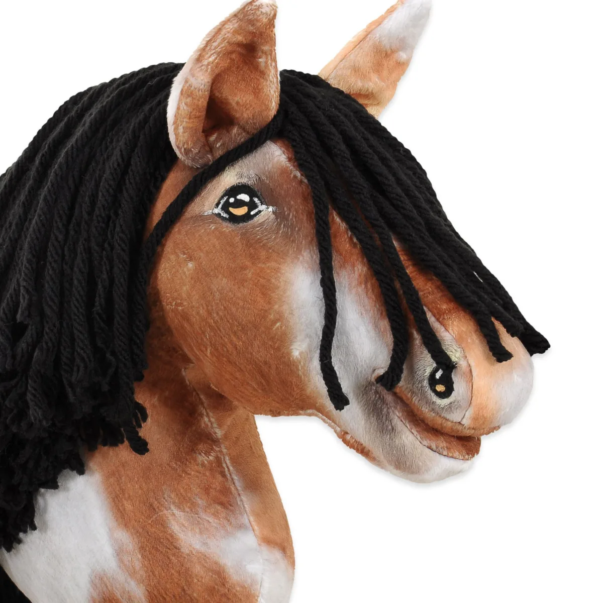 Žirgas ant lazdos „Super Hobby Horse Premium“, margas tobiano bėras žirgas su juodais karčiais A4
