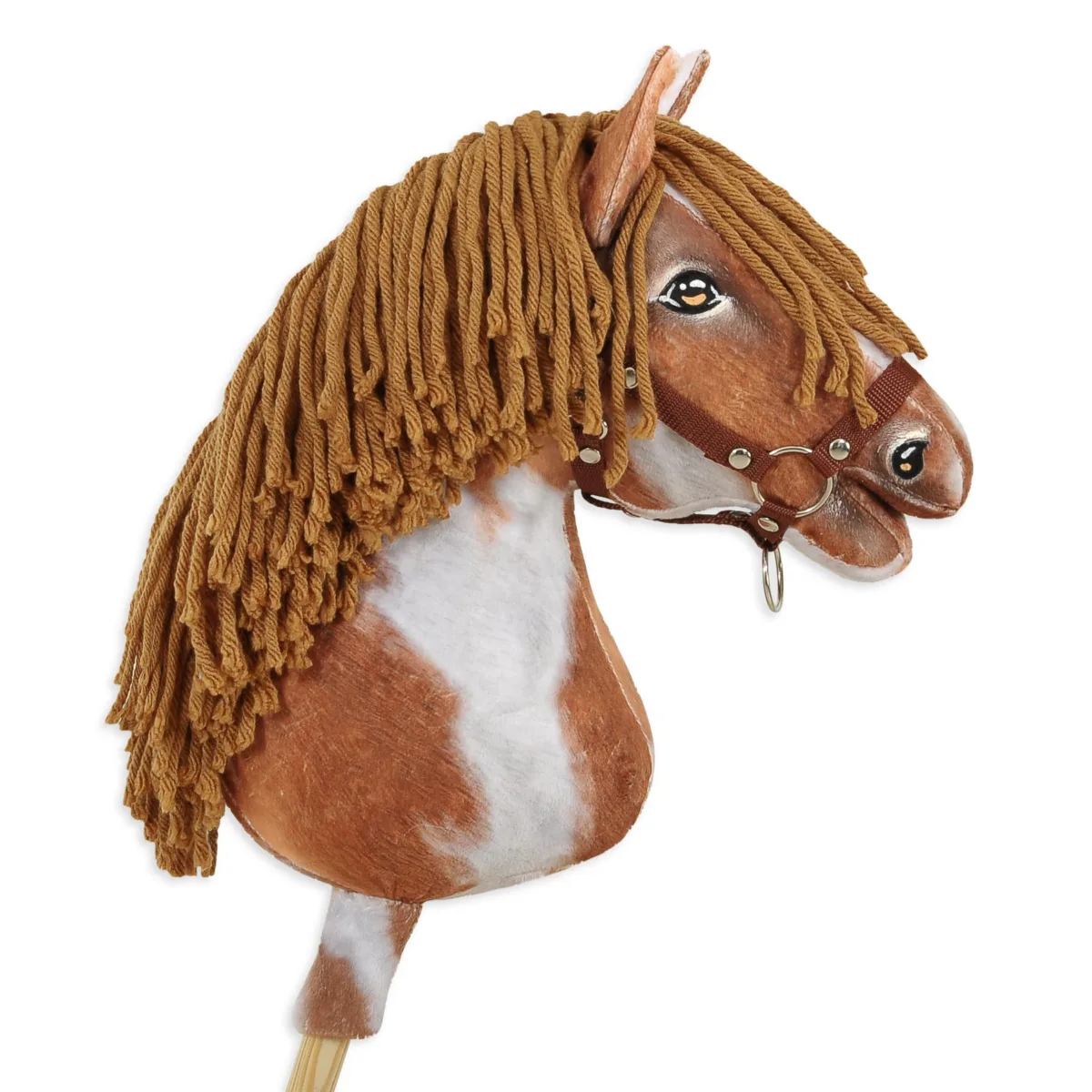 Žirgas ant lazdos „Super Hobby Horse Premium“, margas tobiano bėras žirgas su rudais karčiais A3