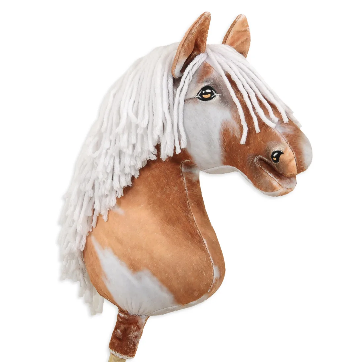 Žirgas ant lazdos „Super Hobby Horse Premium“, margas tobiano bėras žirgas su baltais karčiais A3