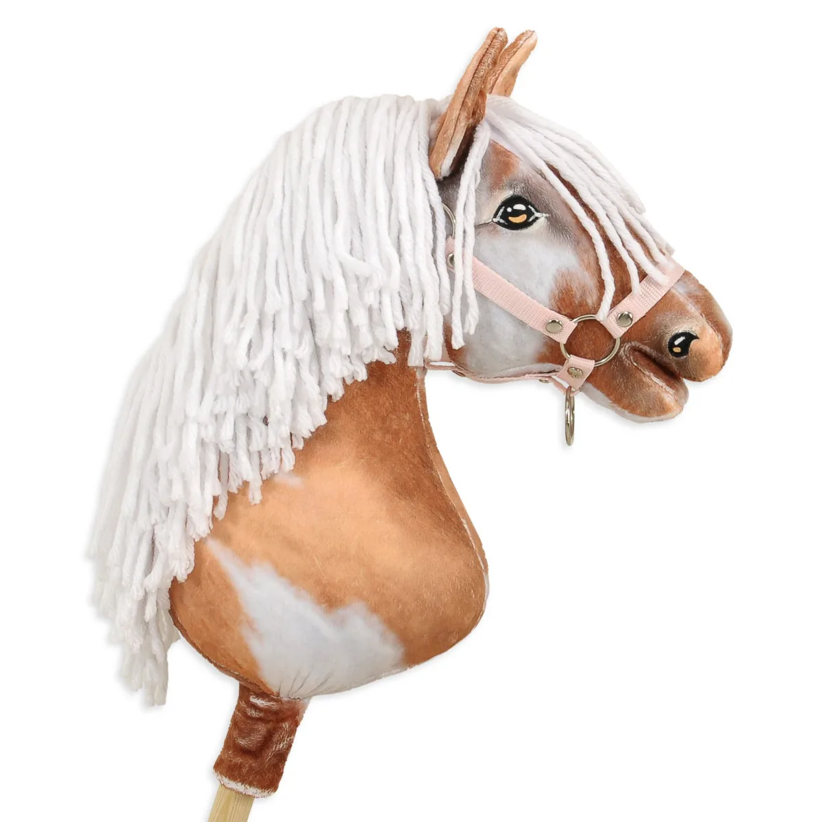 Žirgas ant lazdos „Super Hobby Horse Premium“, margas tobiano bėras žirgas su baltais karčiais A3