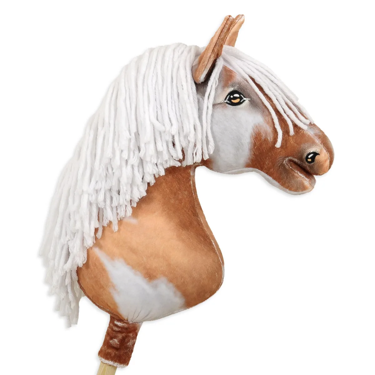 Žirgas ant lazdos „Super Hobby Horse Premium“, margas tobiano bėras žirgas su baltais karčiais A3