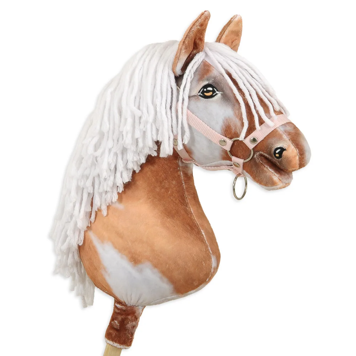 Žirgas ant lazdos „Super Hobby Horse Premium“, margas tobiano bėras žirgas su baltais karčiais A3