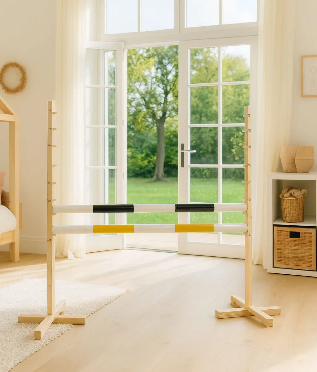 Kliūtis šuoliams „Hobby Horse“ žirgui, 120 cm, su dviem kartelėmis, juoda ir geltona
