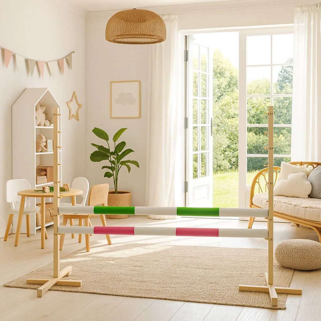 Kliūtis šuoliams „Hobby Horse“ žirgui, 120 cm, su dviem kartelėmis, žalia ir rožinė