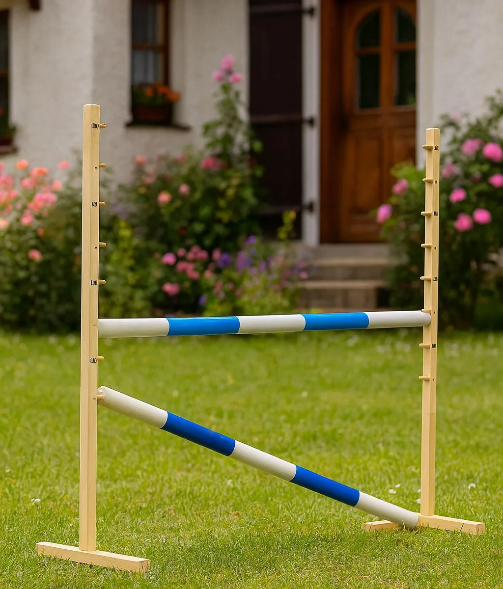 Kliūtis šuoliams „Hobby Horse“ žirgui, 120 cm, su dviem kartelėmis, spalvos: mėlyna ir rožinė