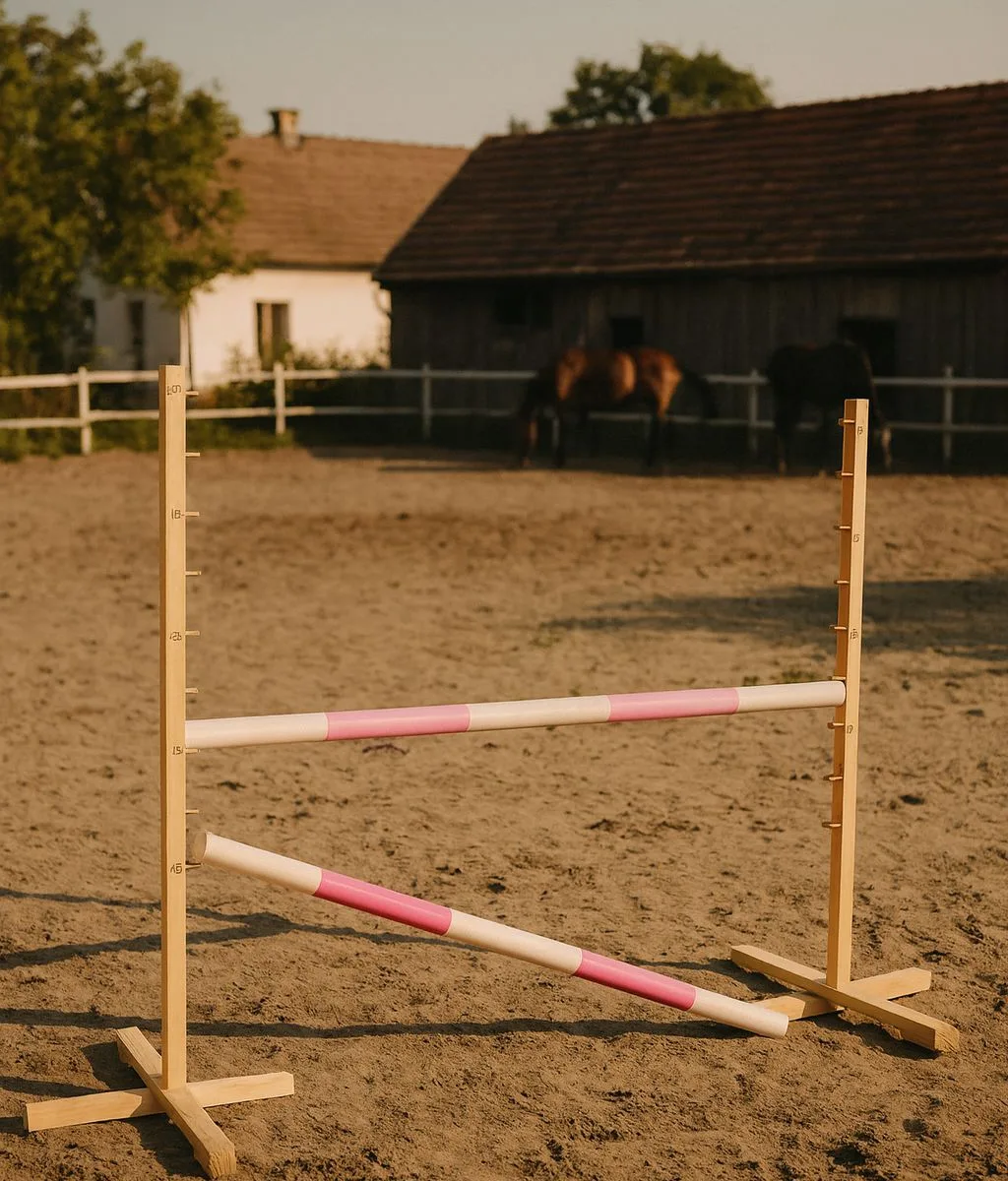 Kliūtis šuoliams „Hobby Horse“ žirgui, 120 cm, su dviem kartelėmis, spalvos: mėlyna ir rožinė