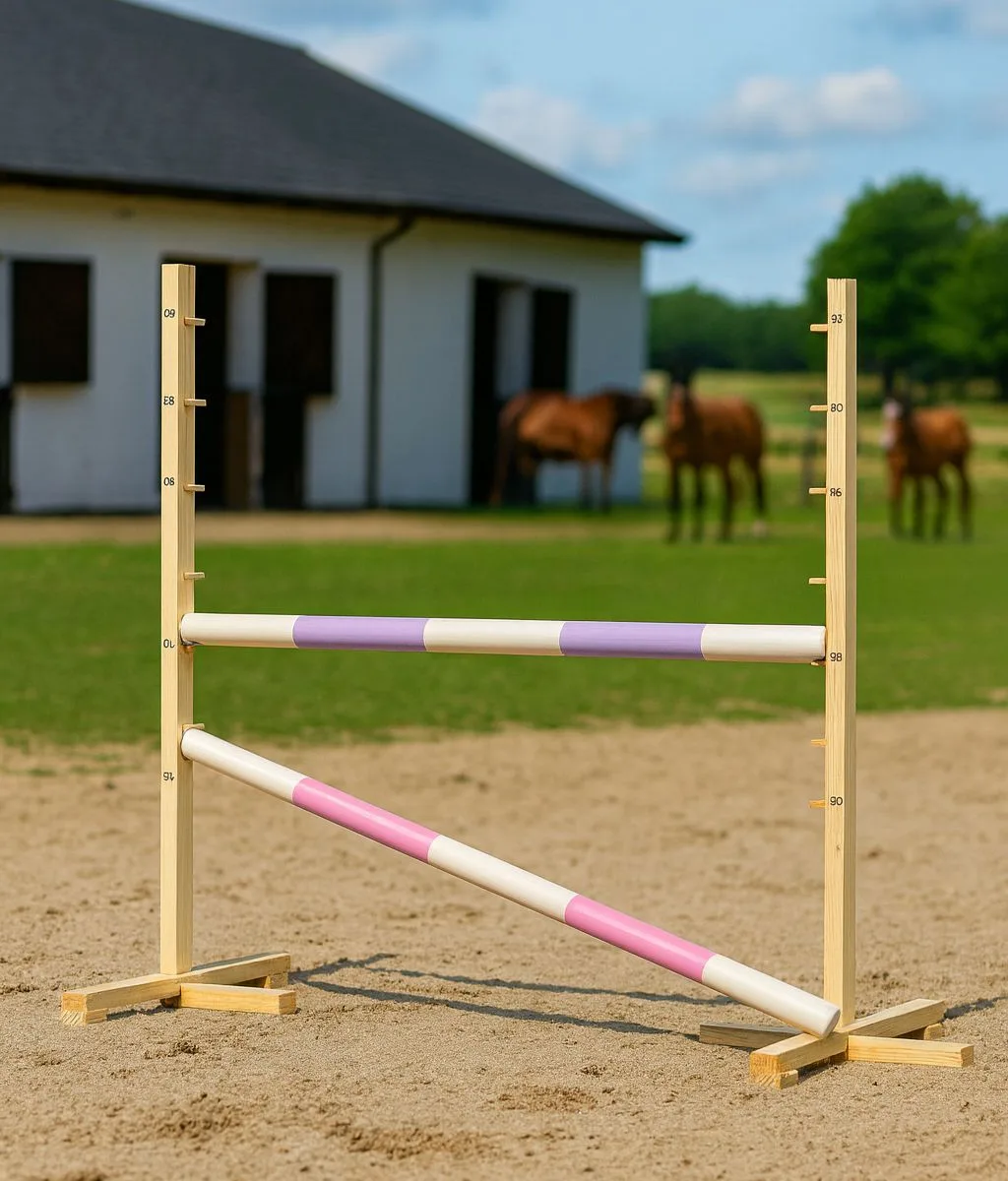 Kliūtis šuoliams „Hobby Horse“ žirgui, 120 cm, su dviem kartelėmis, spalvos: mėlyna ir rožinė