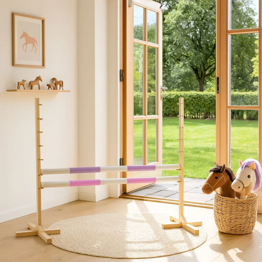 Kliūtis šuoliams „Hobby Horse“ žirgui, 120 cm, su dviem kartelėmis, spalvos: mėlyna ir rožinė