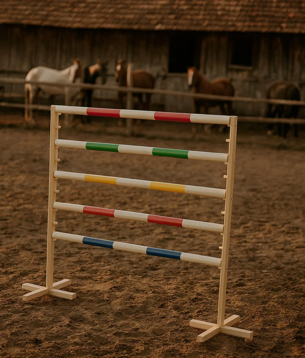Kliūtis šuoliams „Hobby Horse“ žirgui, 120 cm, su dviem kartelėmis, rožinė ir mėlyna