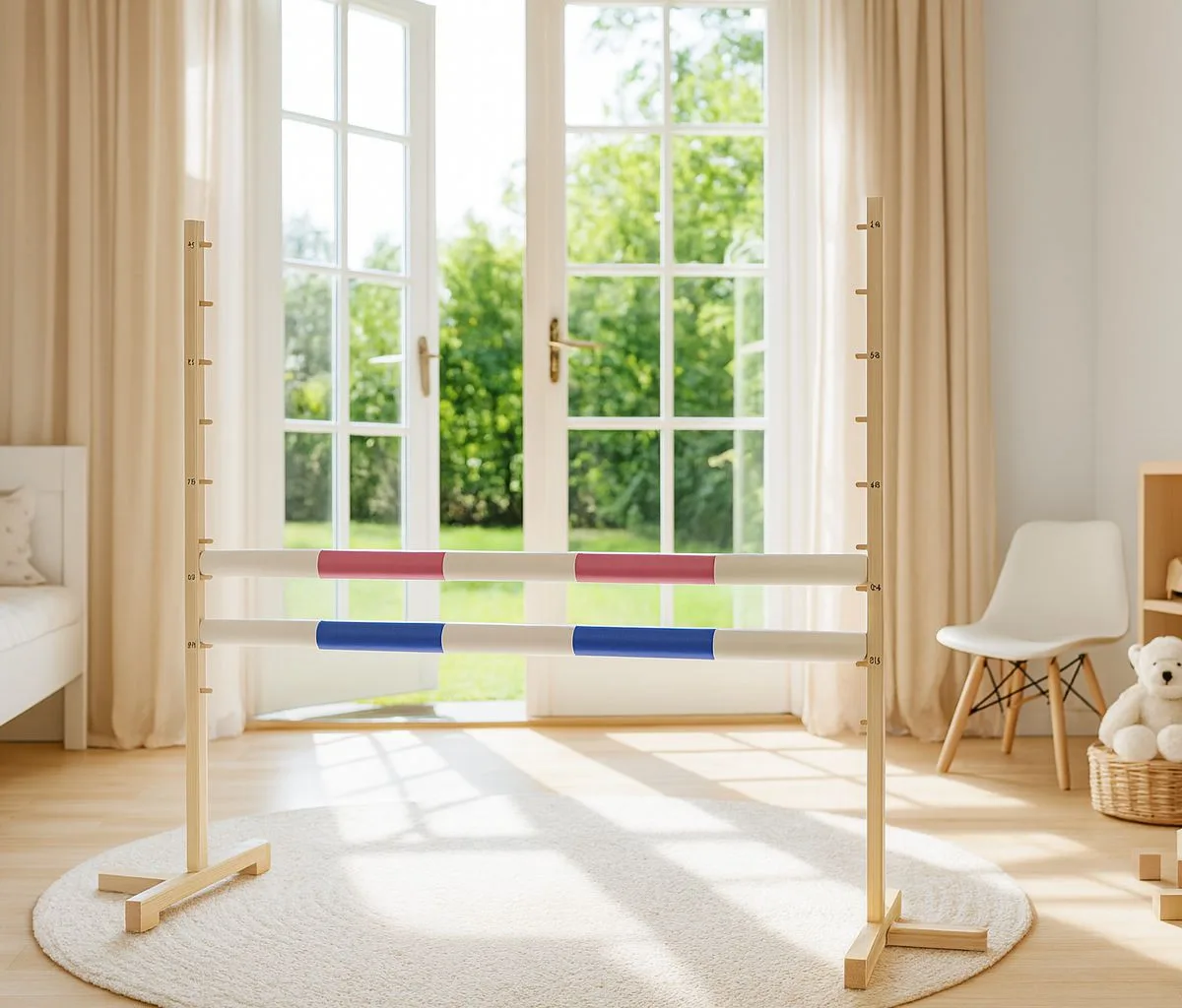 Kliūtis šuoliams „Hobby Horse“ žirgui, 120 cm, su dviem kartelėmis, rožinė ir mėlyna