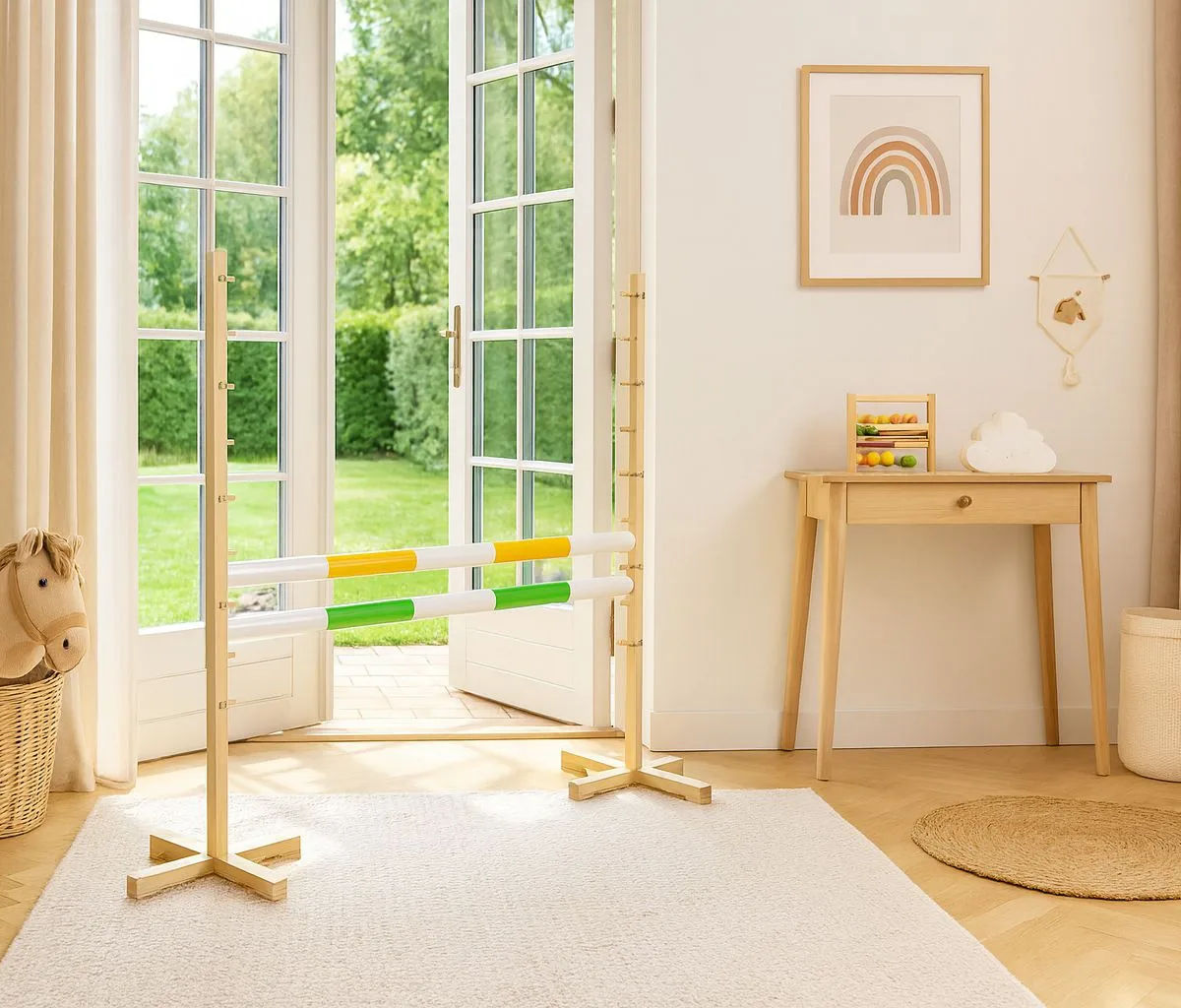 Kliūtis šuoliams „Hobby Horse“ žirgui, 120 cm, su dviem kartelėmis, geltona ir žalia