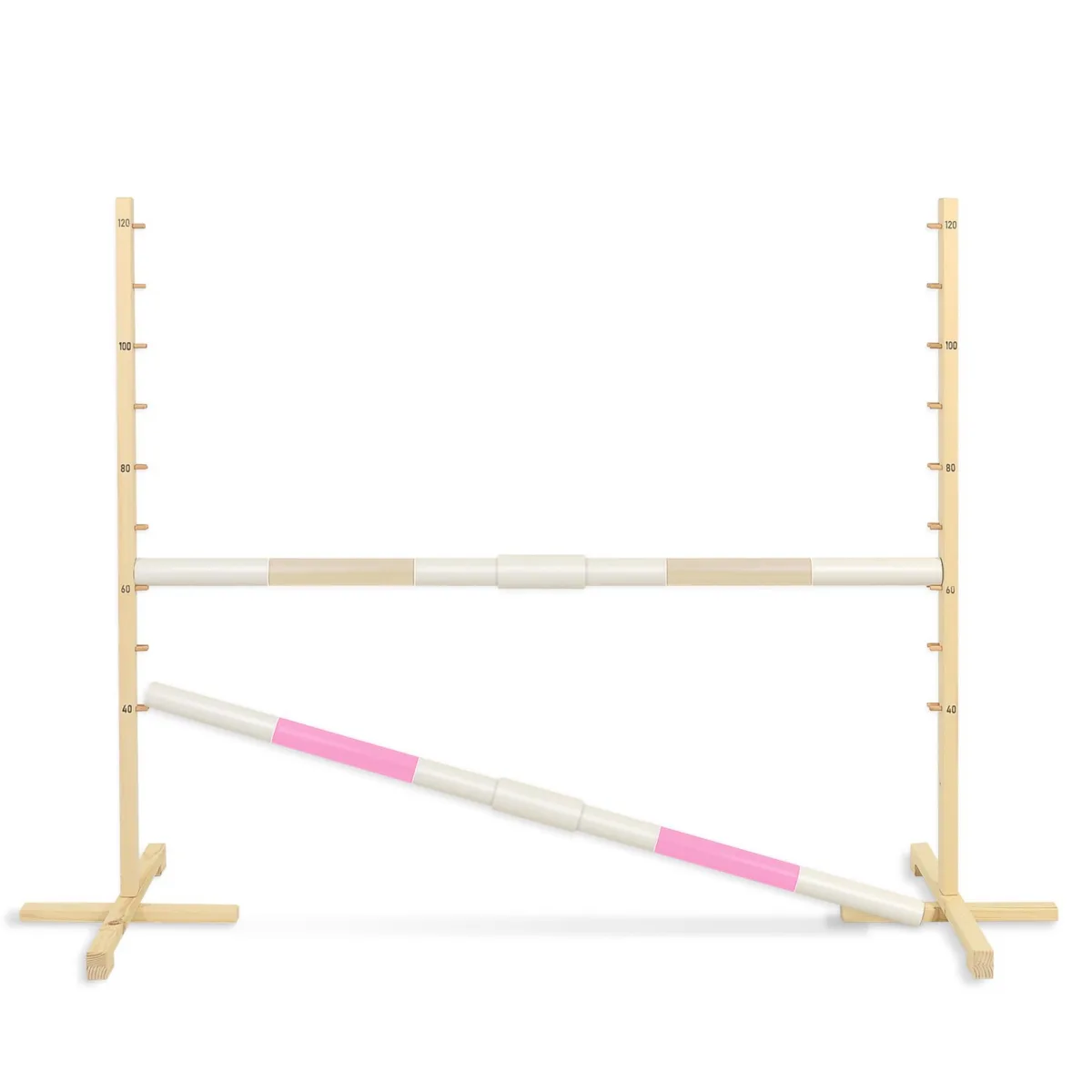 Kliūtis šuoliams „Hobby Horse“ žirgui, 160 cm, aukštis 120 cm, su dviem kartelėmis, spalvos: mėlyna ir rožinė