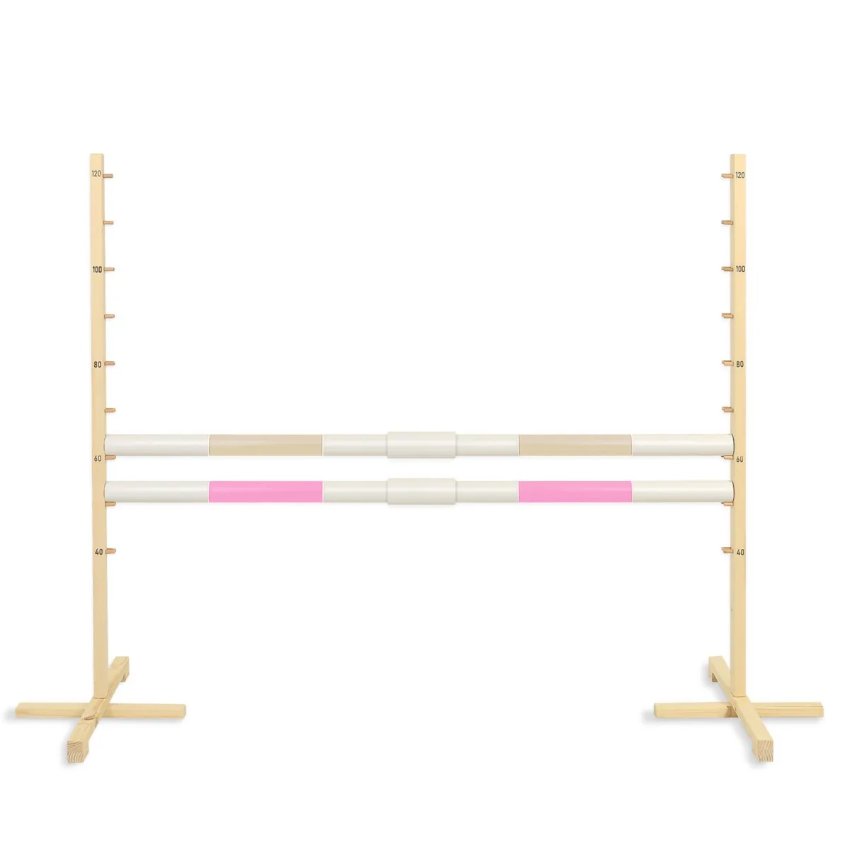Kliūtis šuoliams „Hobby Horse“ žirgui, 160 cm, aukštis 120 cm, su dviem kartelėmis, spalvos: mėlyna ir rožinė