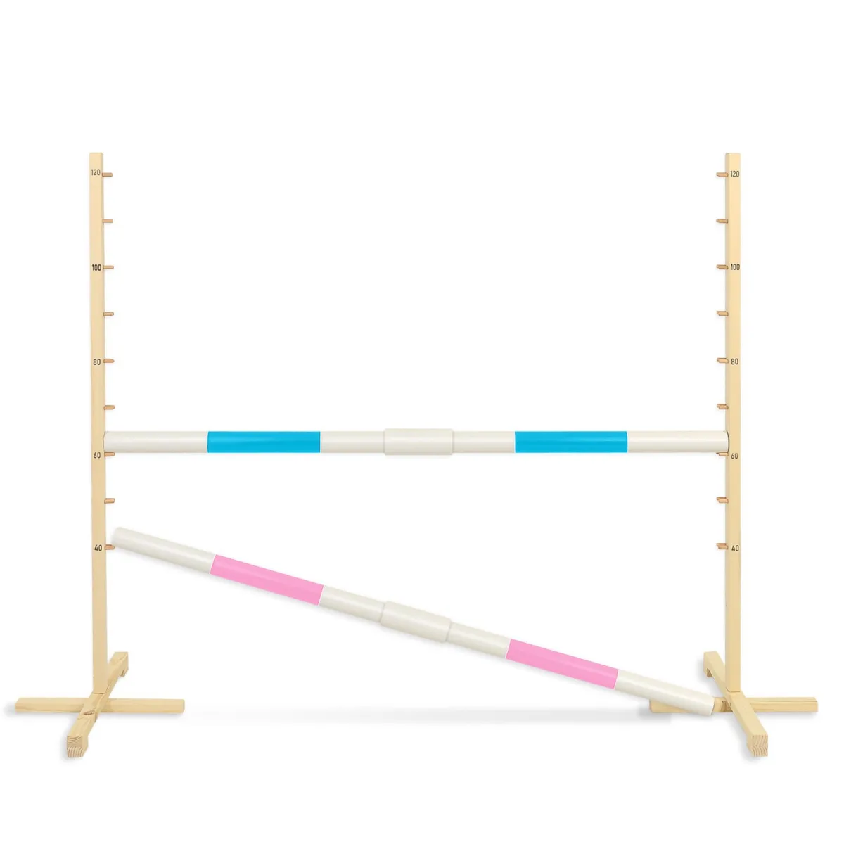 Kliūtis šuoliams „Hobby Horse“ žirgui, 160 cm, aukštis 120 cm, su dviem kartelėmis, spalvos: mėlyna ir rožinė