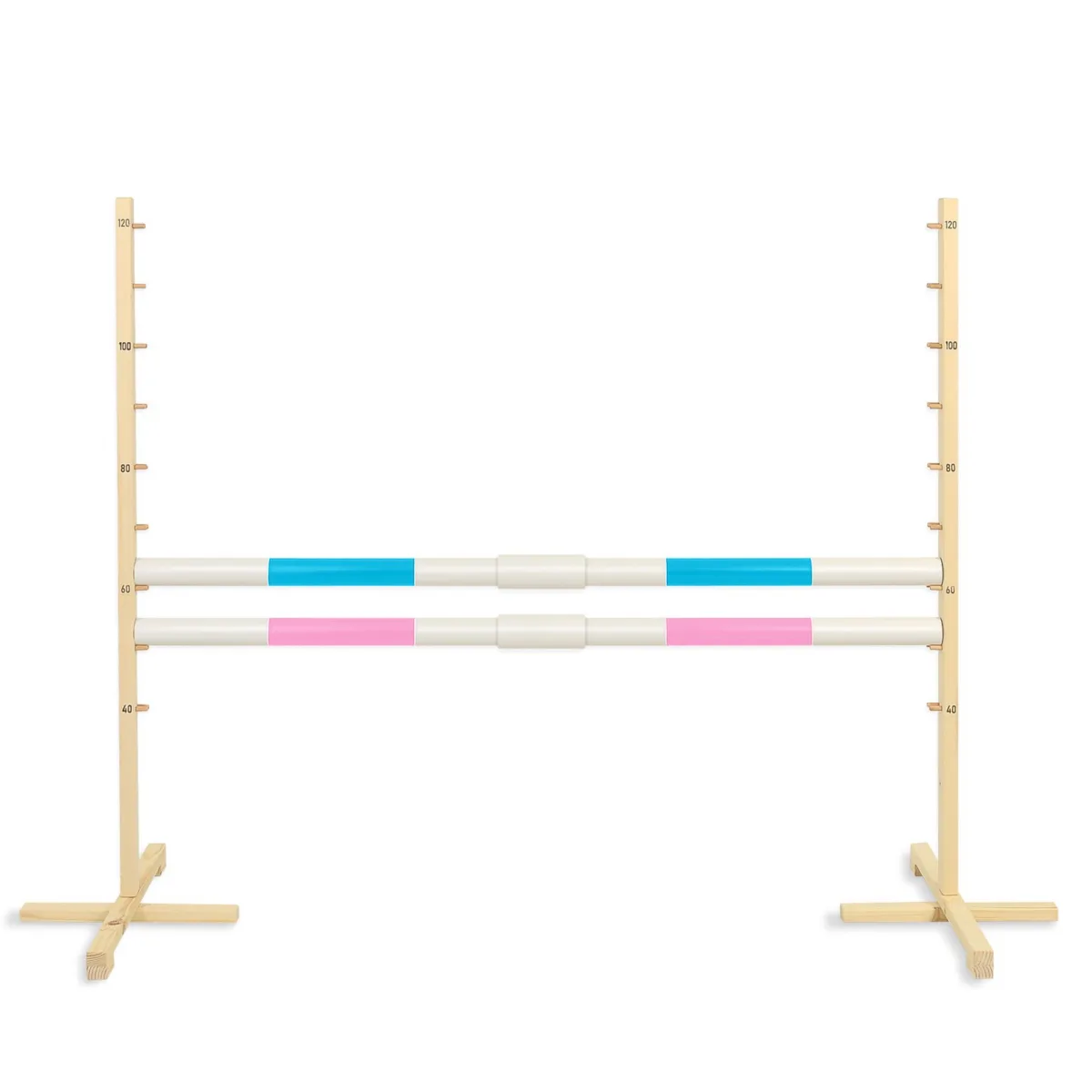 Kliūtis šuoliams „Hobby Horse“ žirgui, 160 cm, aukštis 120 cm, su dviem kartelėmis, spalvos: mėlyna ir rožinė
