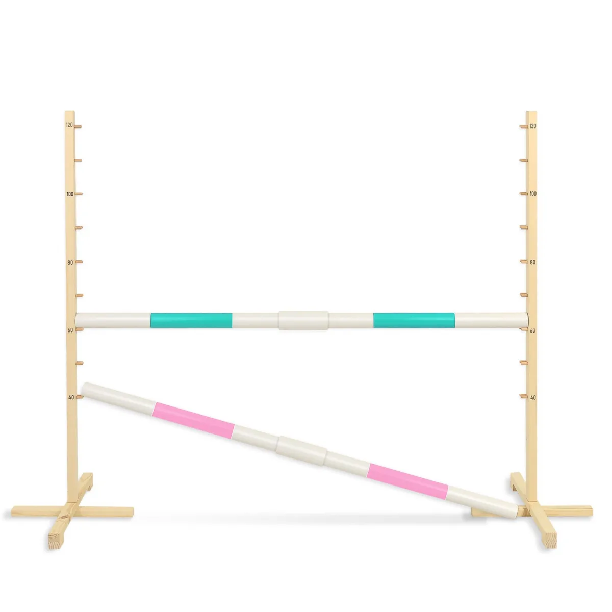Kliūtis šuoliams „Hobby Horse“ žirgui, 160 cm, aukštis 120 cm, su dviem kartelėmis, spalvos: mėlyna ir rožinė