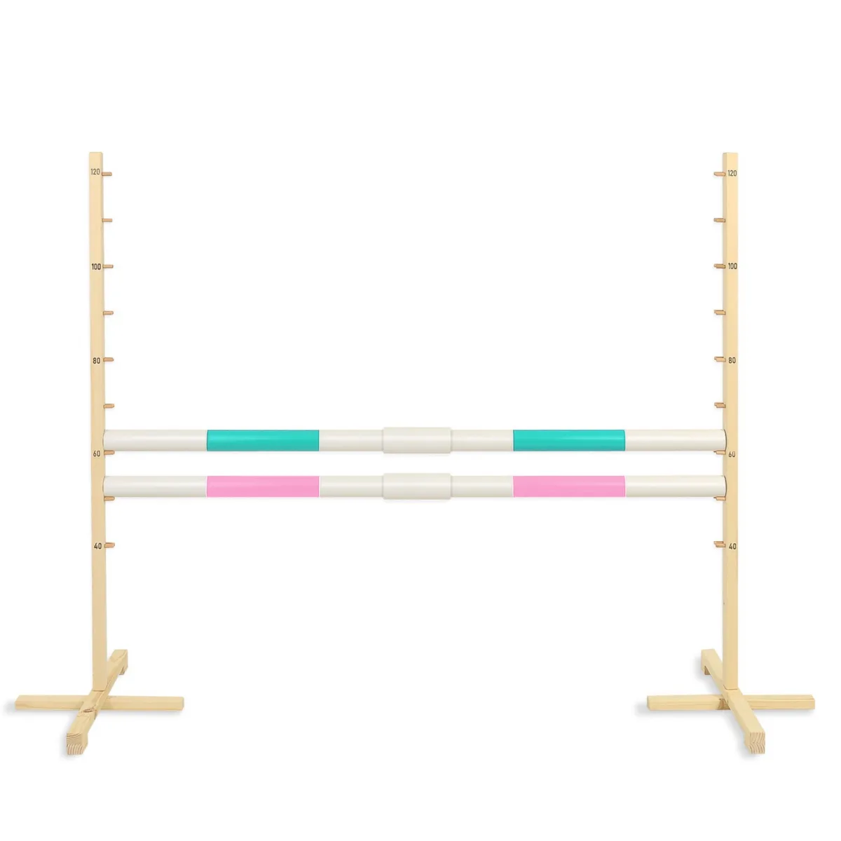 Kliūtis šuoliams „Hobby Horse“ žirgui, 160 cm, aukštis 120 cm, su dviem kartelėmis, spalvos: mėlyna ir rožinė