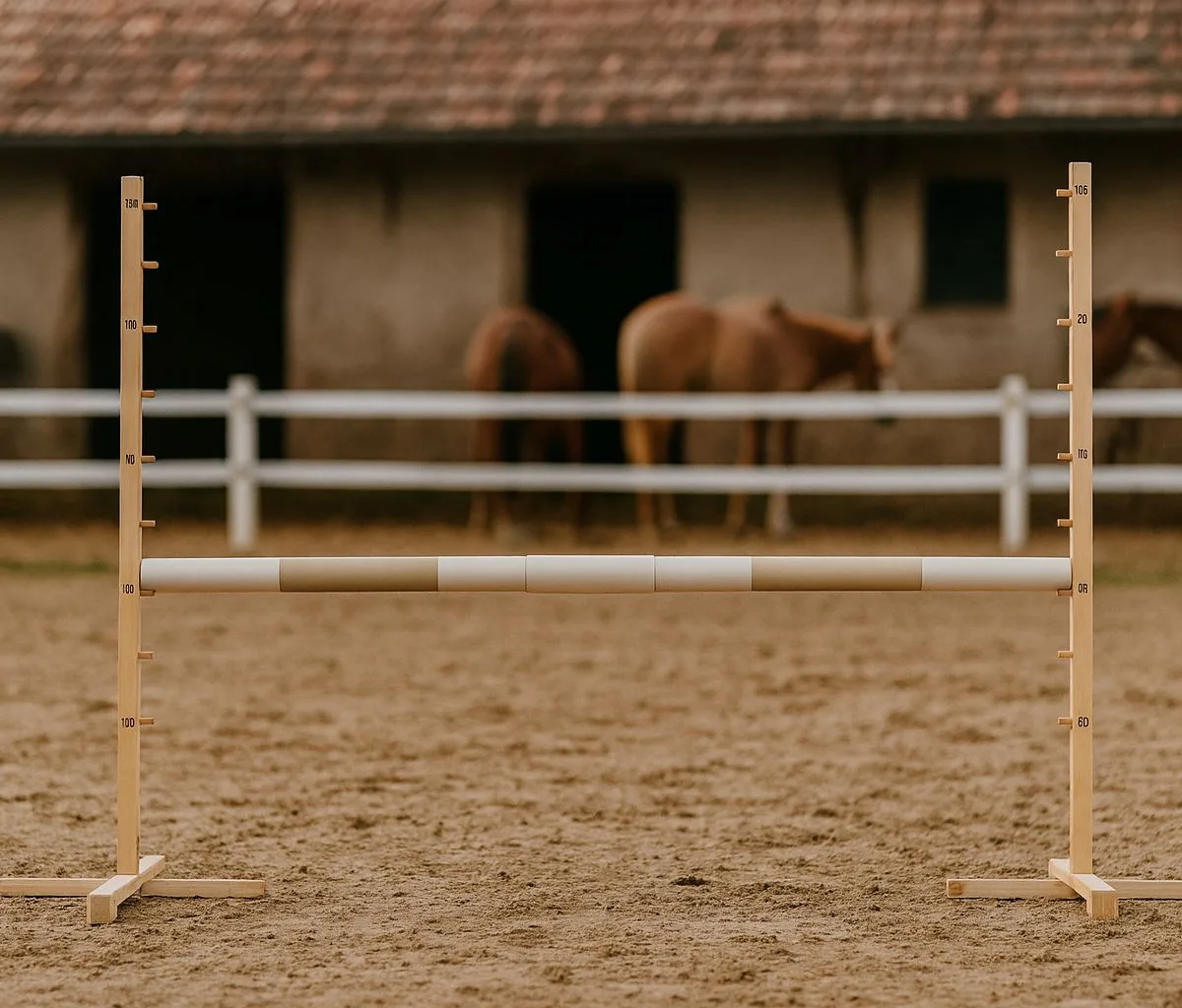 Kliūtis šuoliams „Hobby Horse“ žirgui, 160 cm, aukštis 120 cm, kartelė smėlio spalvos