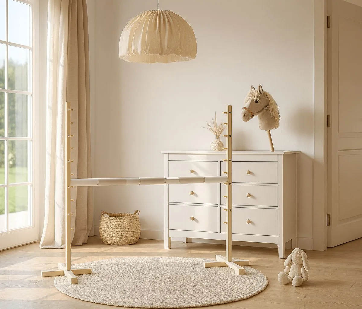 Kliūtis šuoliams „Hobby Horse“ žirgui, 160 cm, aukštis 120 cm, kartelė smėlio spalvos