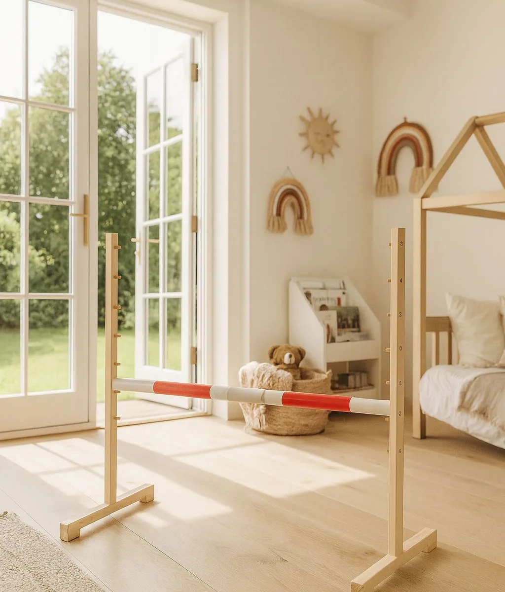 Kliūtis šuoliams „Hobby Horse“ žirgui, 160 cm, aukštis 120 cm, kartelė raudona