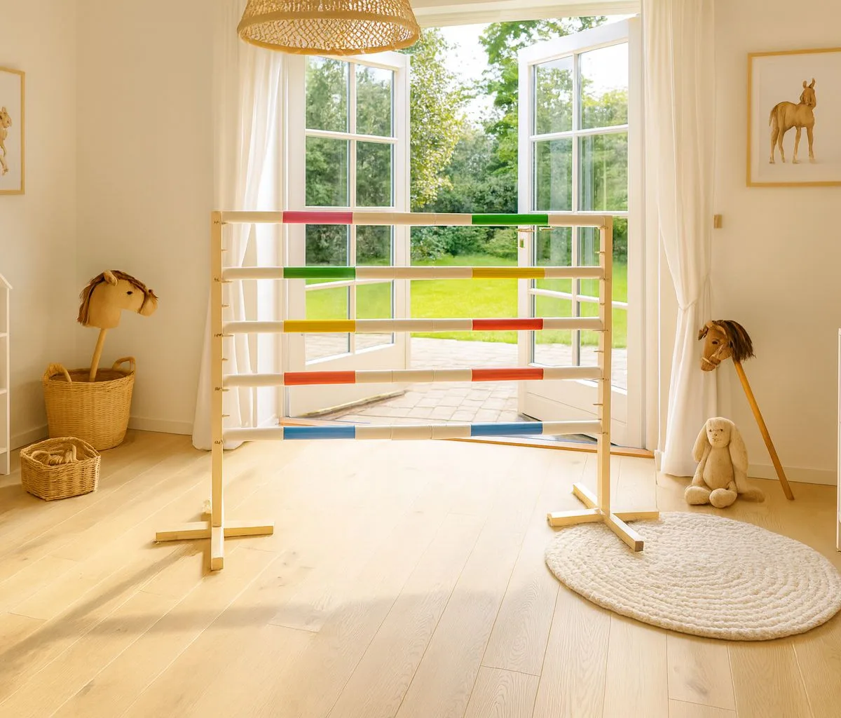 Kliūtis šuoliams „Hobby Horse“ žirgui, 160 cm, aukštis 120 cm, kartelė raudona
