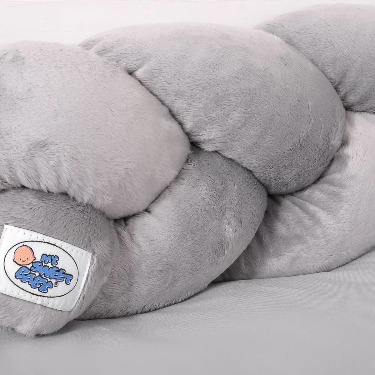 Pinta apsauga lovytei iš „minky“, 180 cm, spalvos: geltona, mėlyna ir pilka
