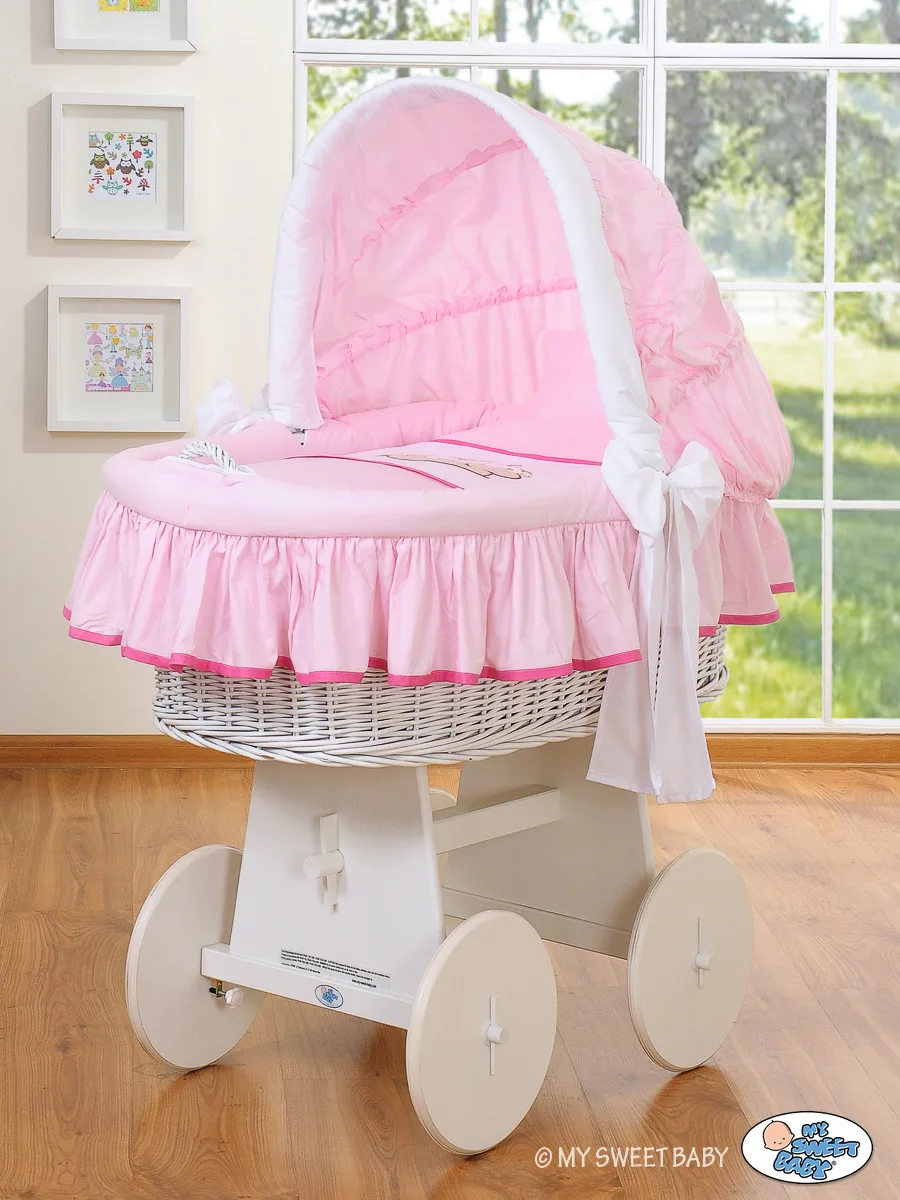 Pintas Mozės krepšelis su gaubtu, „Teddy Bear Barnaba“, spalva: rožinė