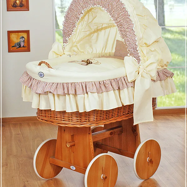 Pintas Mozės krepšelis su gaubtu - „Teddy Bear with Bow“, spalva: ruda