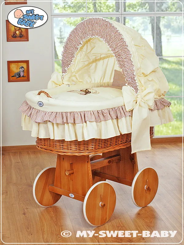 Pintas Mozės krepšelis su gaubtu, „Teddy Bear with Bow“, spalva: ruda