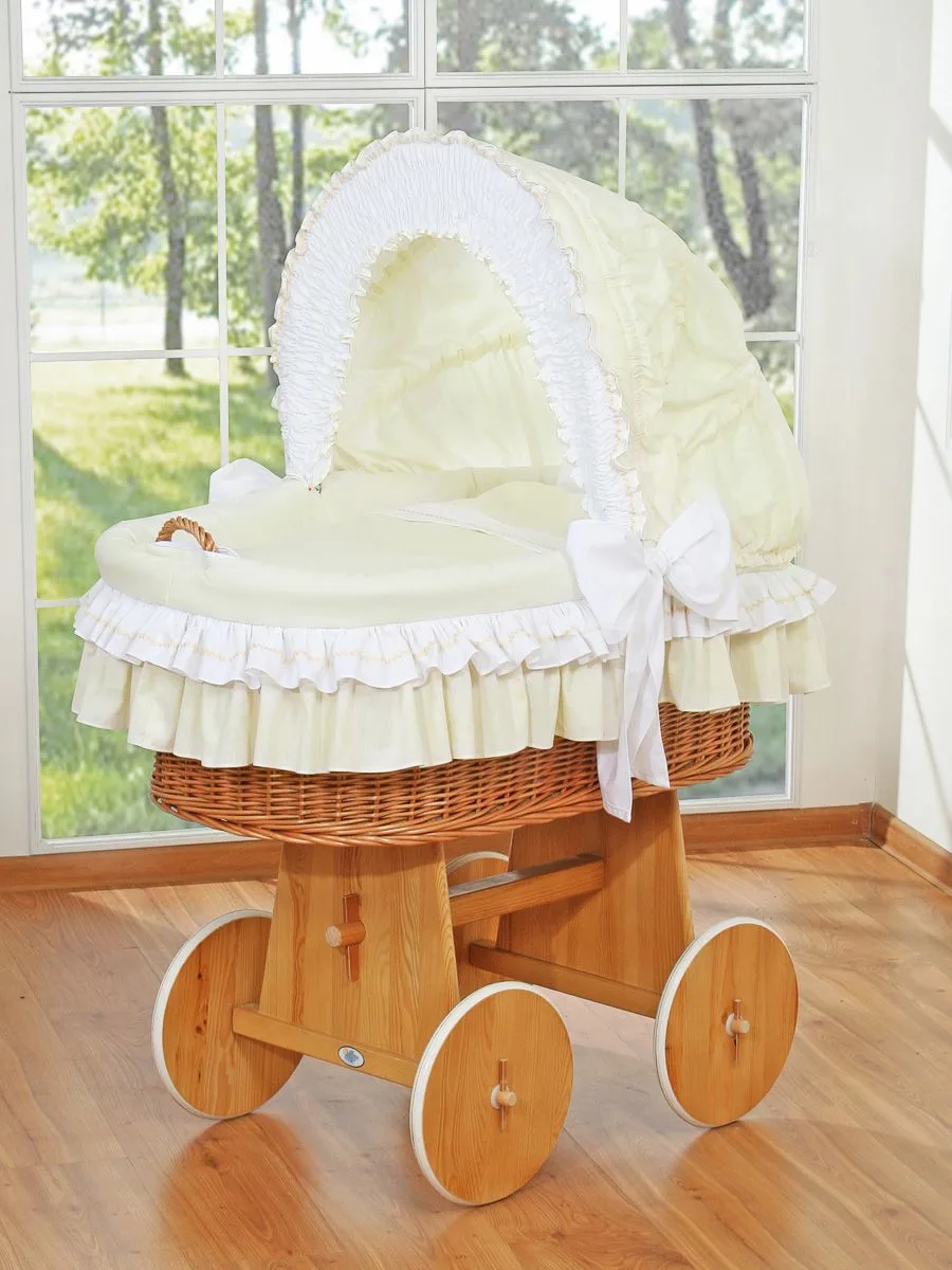 Pintas Mozės krepšelis su gaubtu „Bellamy“, spalvos: mėlyna, rožinė ir smėlio