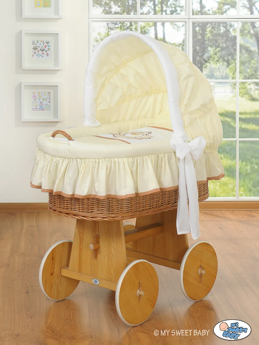 Pintas Mozės krepšelis su gaubtu, „Teddy Bear Barnaba“, spalva: kreminė