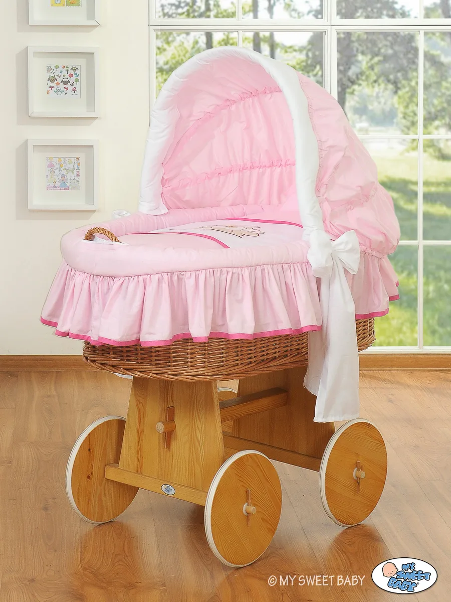 Pintas Mozės krepšelis su gaubtu, „Teddy Bear Barnaba“, spalva: rožinė