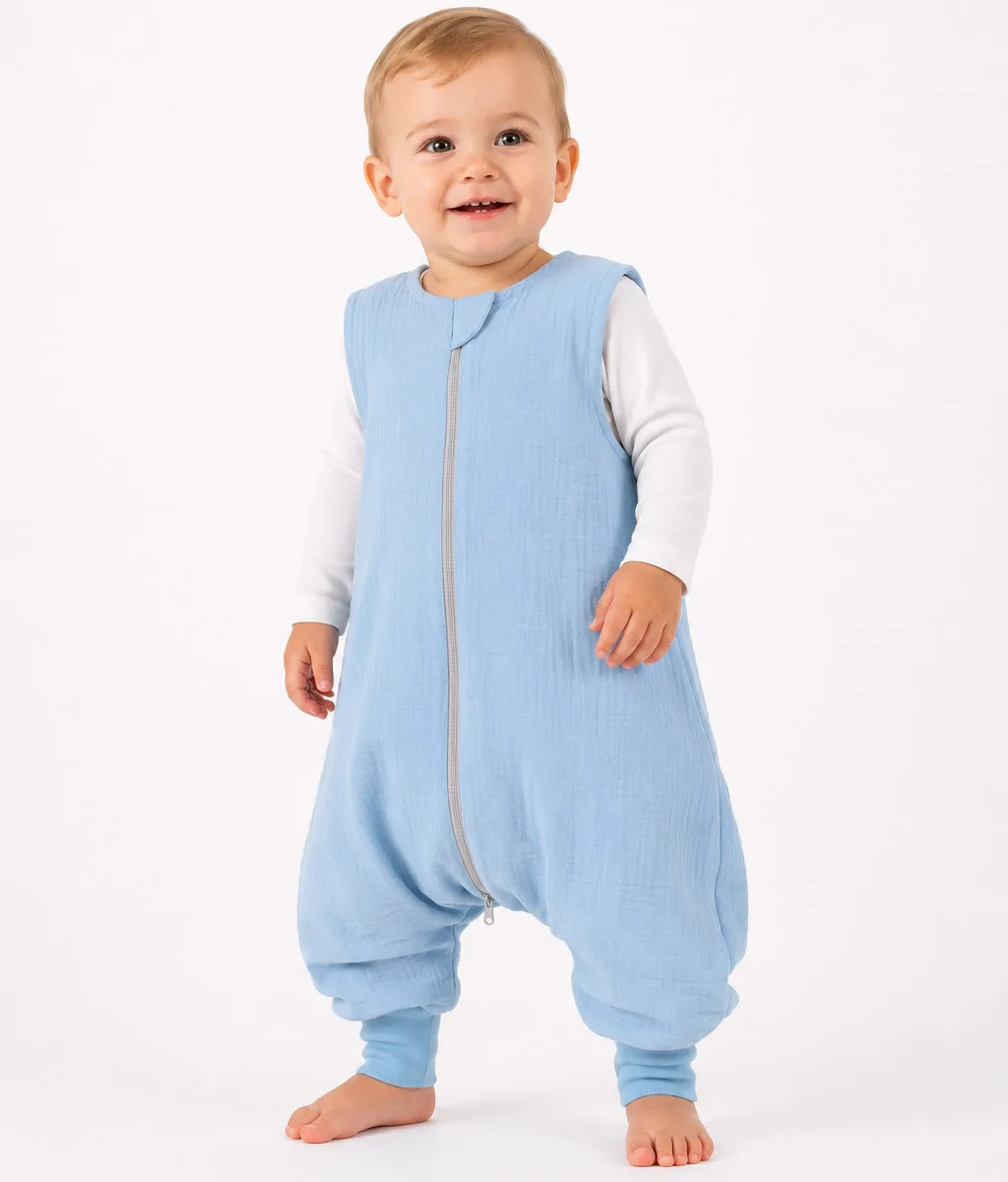 Muslino kūdikių miegmaišis su kojytėmis, XL, 2–4 m., vasarai, TOG 1.0, spalvos: geltona, mėlyna ir kitos