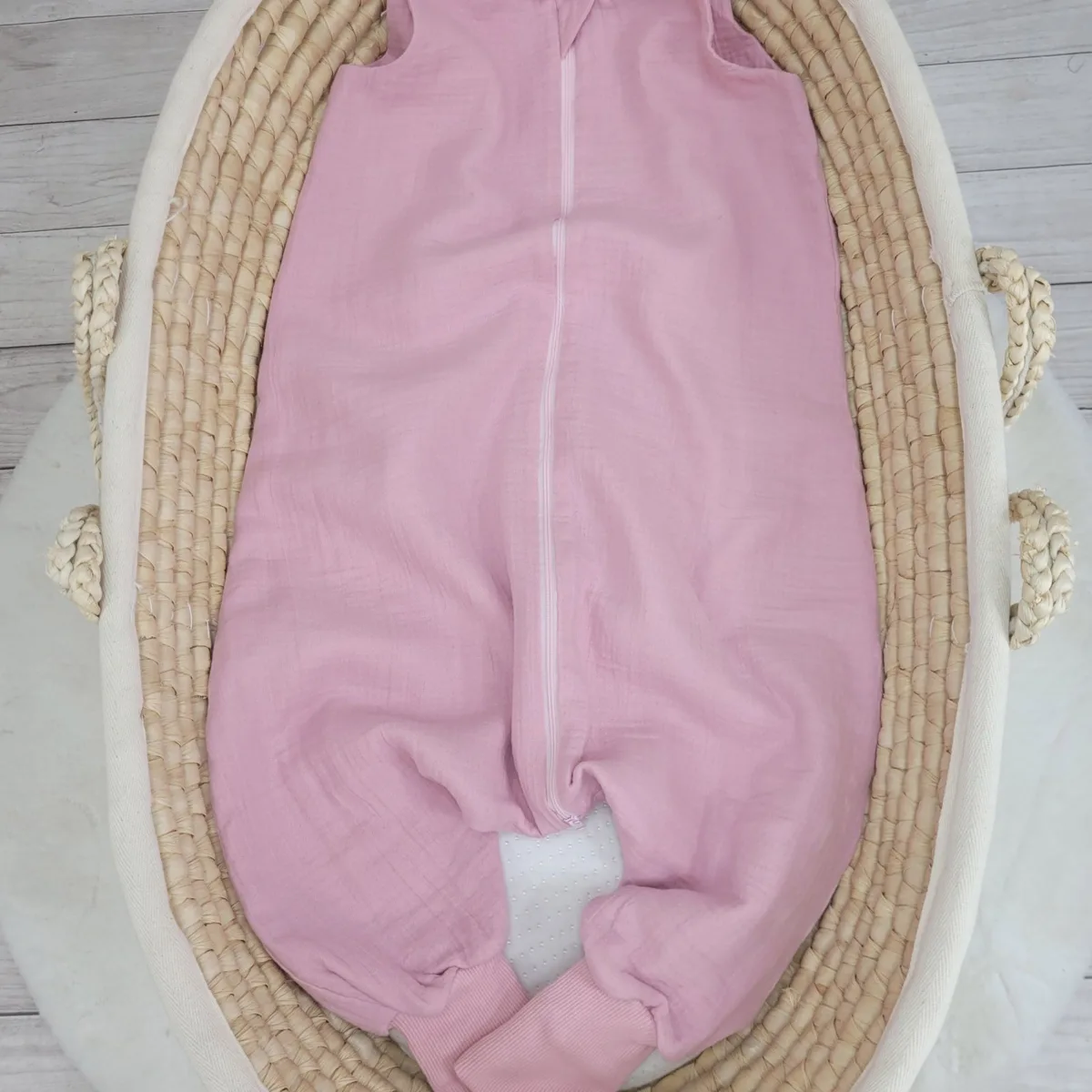 Muslino kūdikių miegmaišis su kojytėmis, XL, 2–4 m., vasarai, TOG 1.0, spalvos: pilka, rožinė ir smėlio