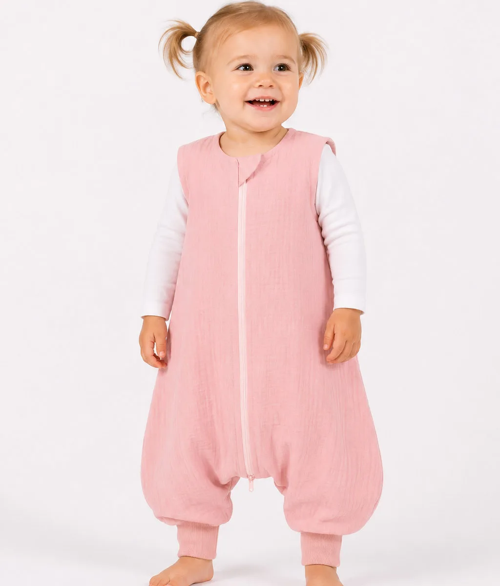 Muslino kūdikių miegmaišis su kojytėmis, XL, 2–4 m., vasarai, TOG 1.0, spalvos: pilka, rožinė ir smėlio