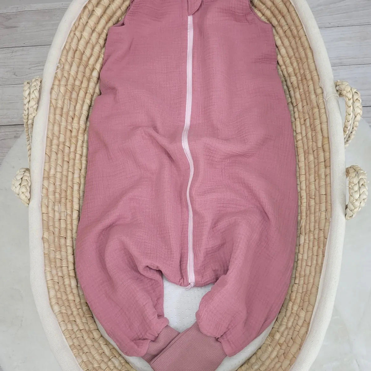 Muslino kūdikių miegmaišis su kojytėmis, XL, 2–4 m., vasarai, TOG 1.0, spalvos: pilka, rožinė ir smėlio