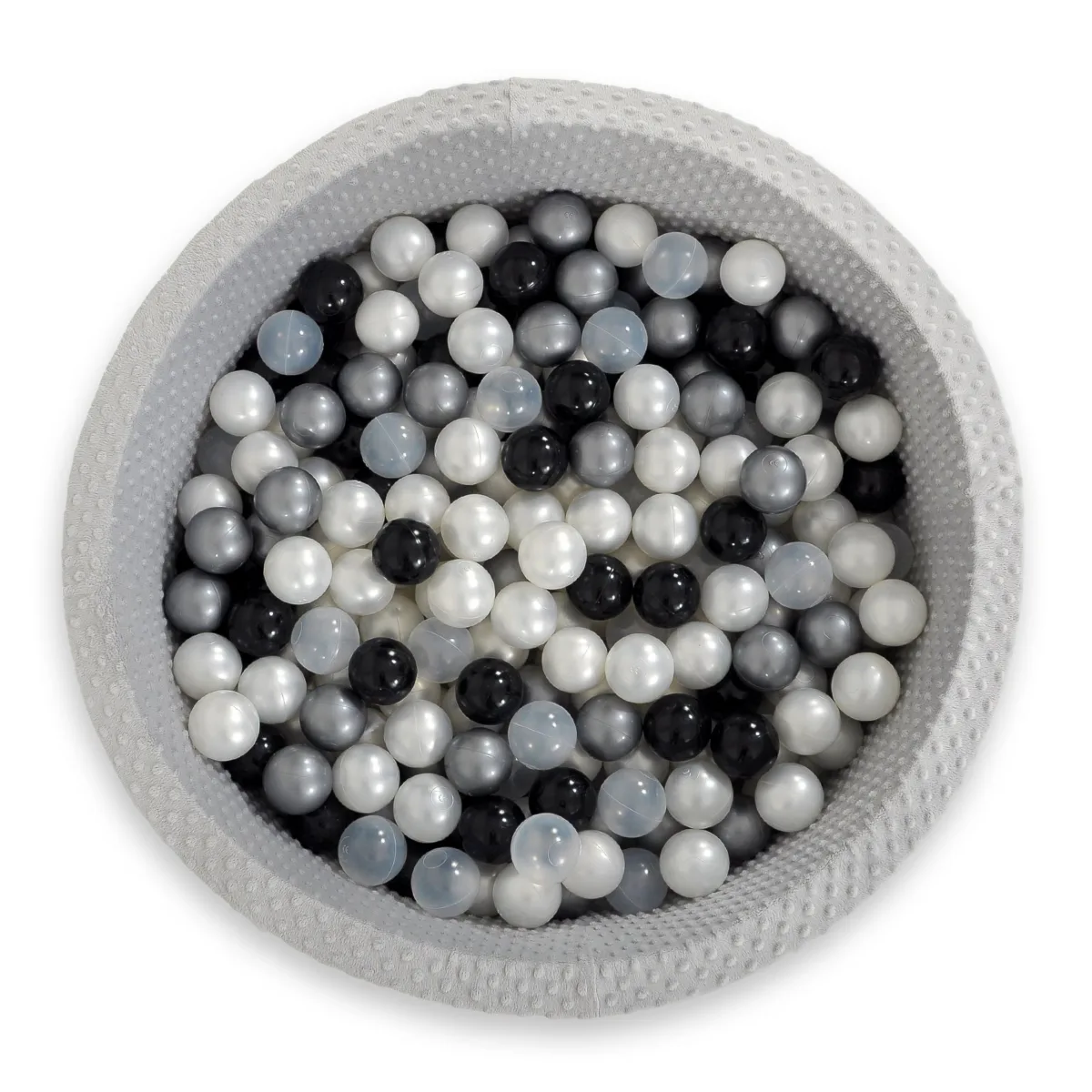 Plastikiniai kamuoliukai sausam baseinui, 50 vnt., spalvos: balta, geltona ir juoda