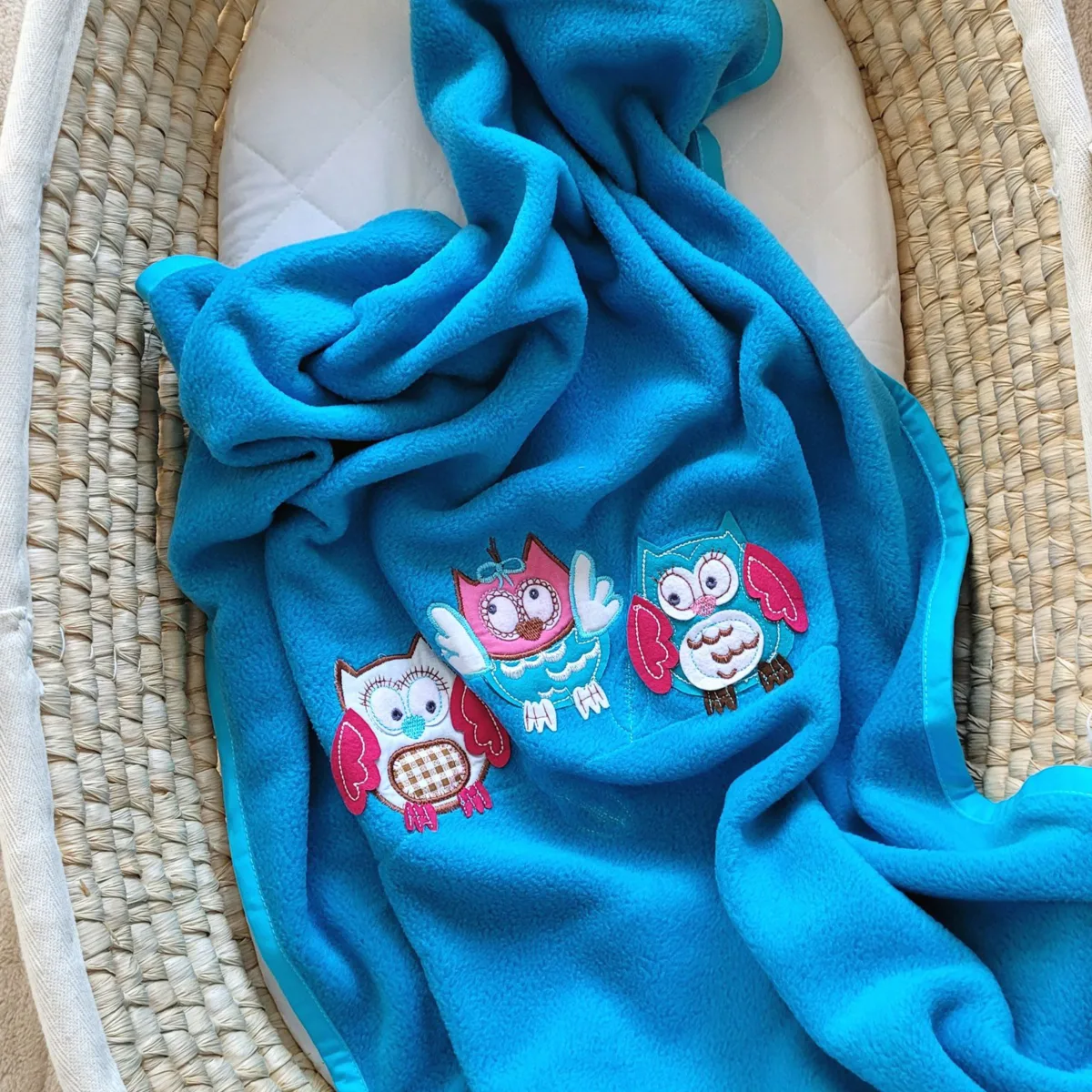 Flisinis pledas kūdikiams „Owls Bigi Zibi & Adele“, spalva: mėlyna