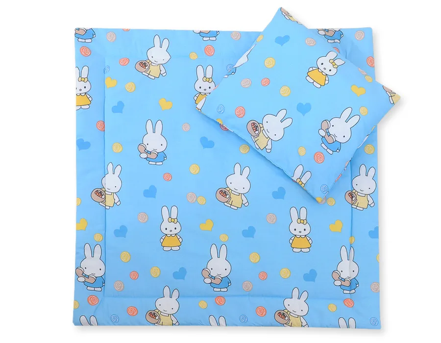 Vežimėlio patalynės komplektas su antklode ir pagalve, 2 vnt., „Hallo rabbit“, spalva: mėlyna